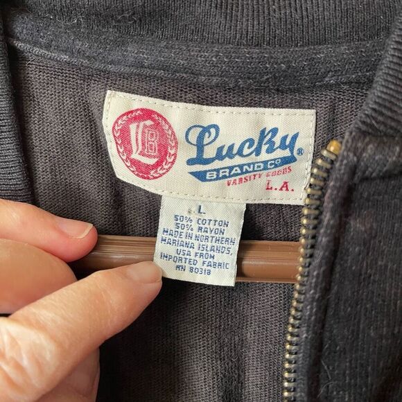 Vintage Lucky Brand men’s size L 3/4 zip varsity sweater. - Picture 4 of 5